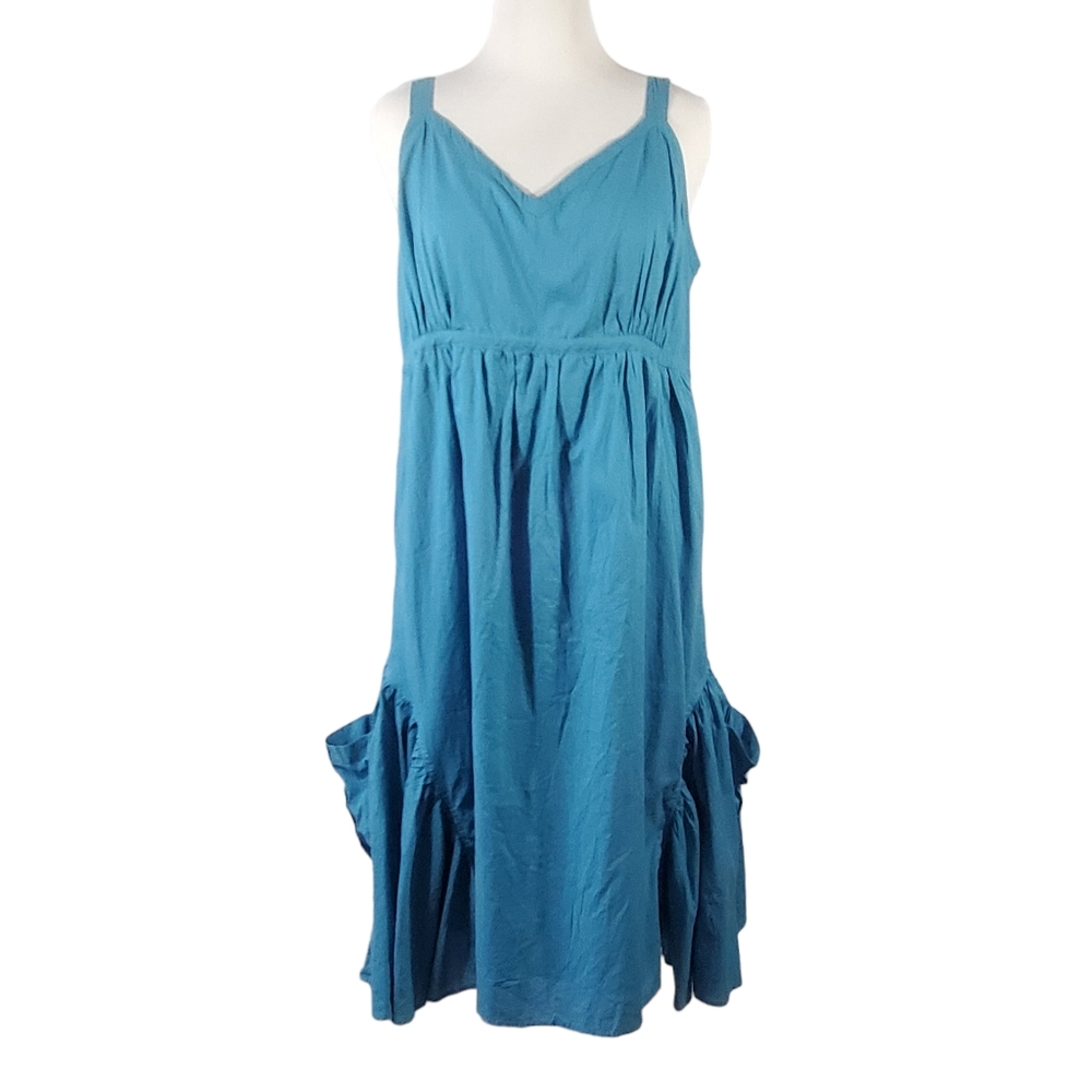 Only Neccessities Vintage Summer Dress Blue with Pockets Ruffle Bottom